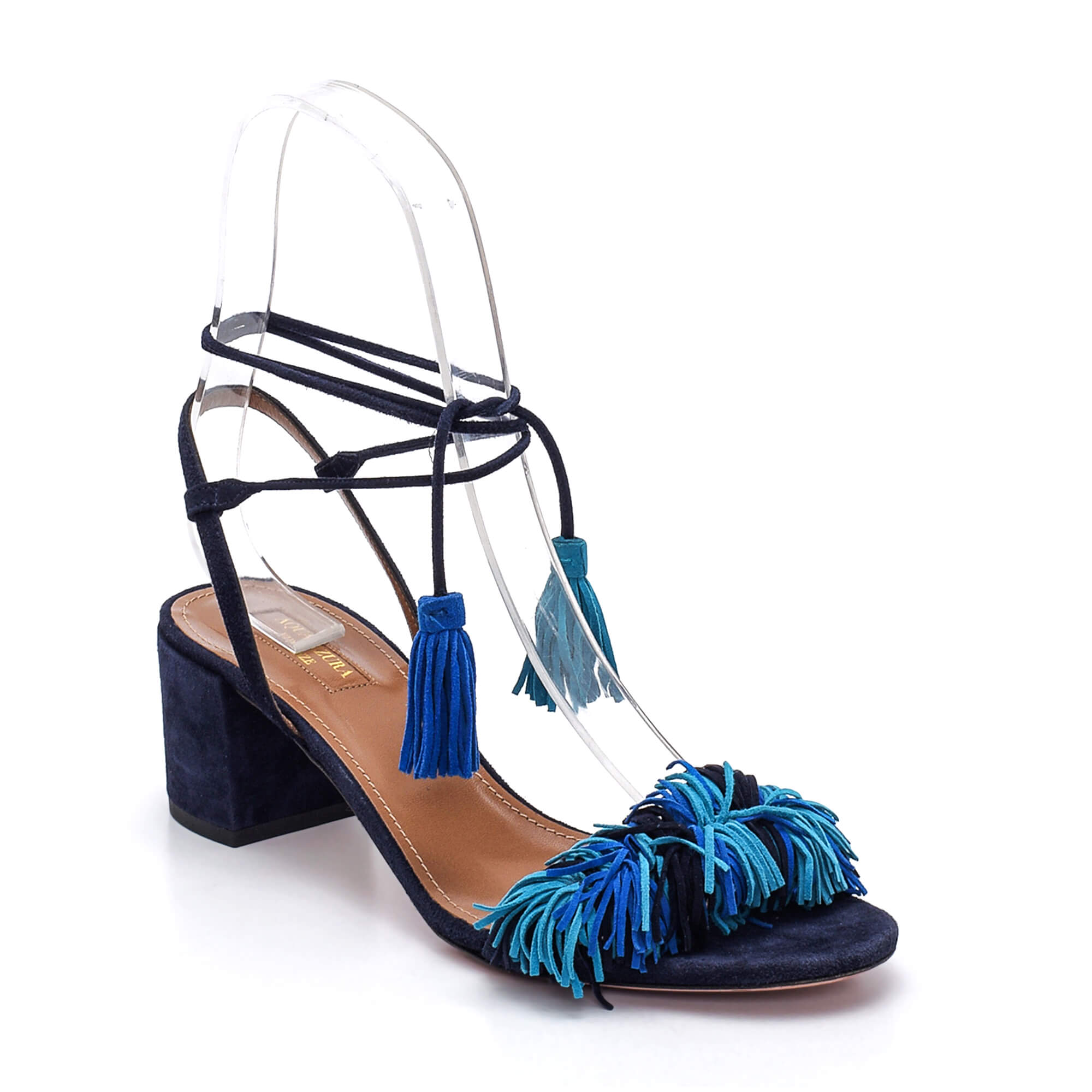 Aquazzura - Black&Blue Suede Fringee Pumps Sandals